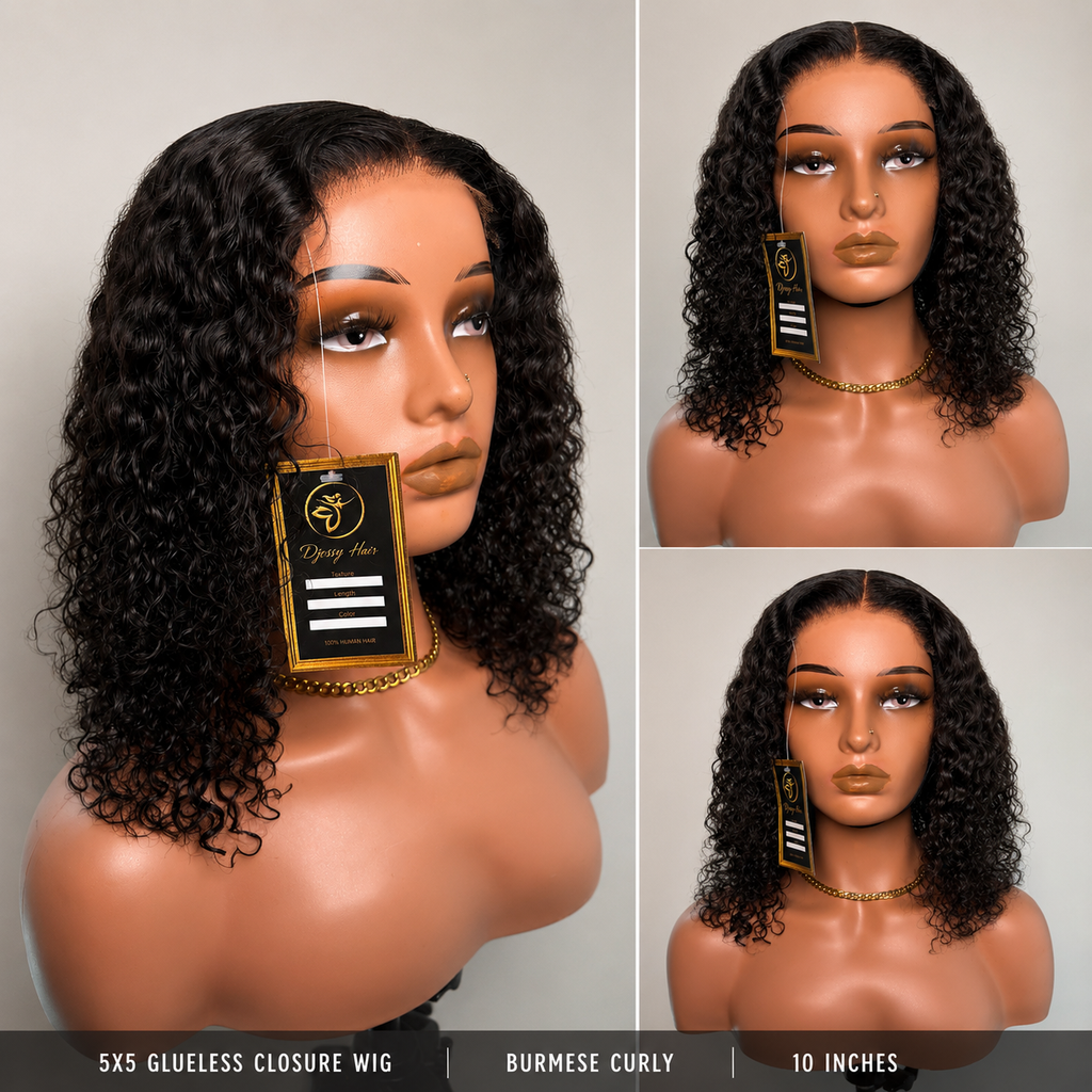 10” Burmese Curly 5x5 HD Lace Glueless Wig – 180% Density | Human Hair