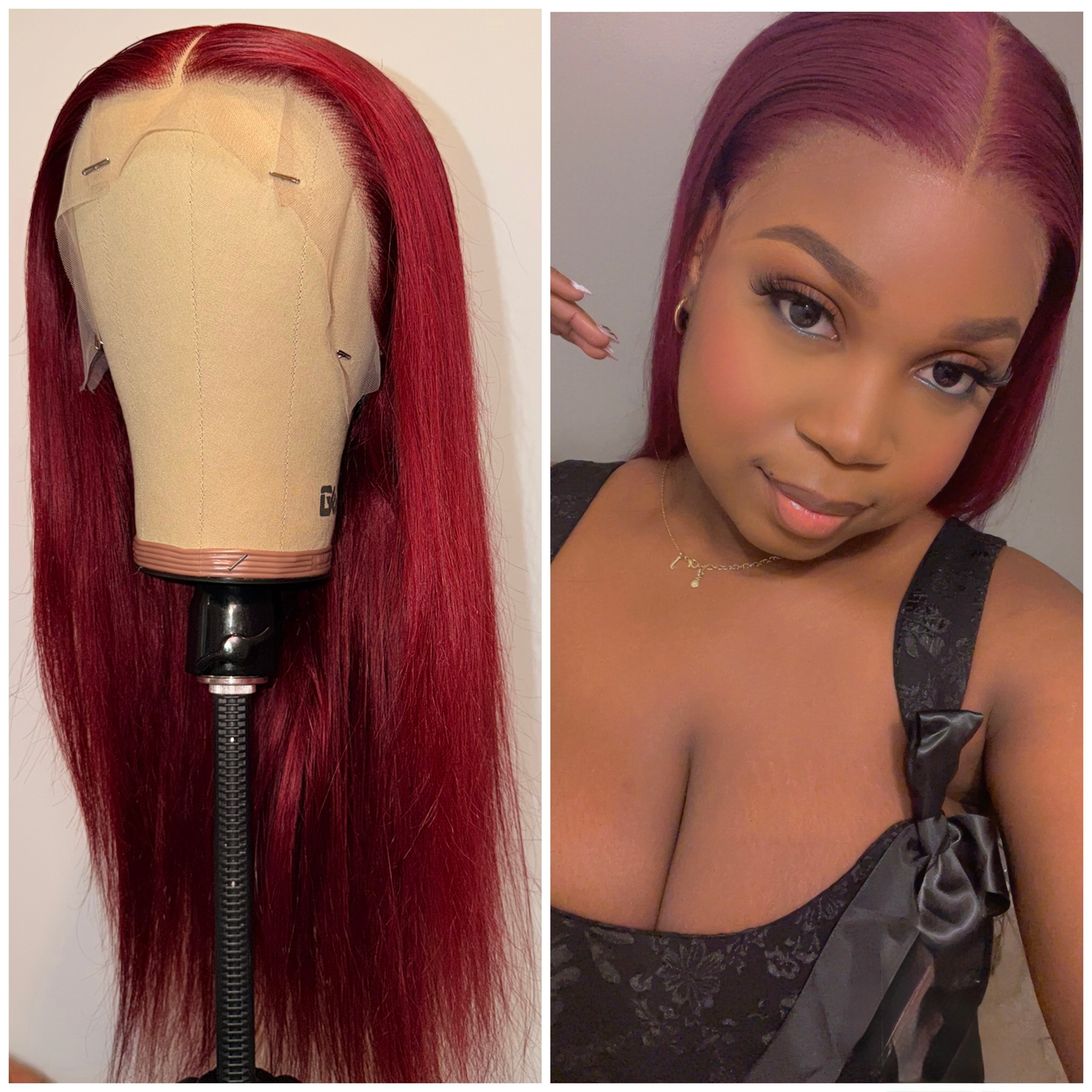 Burgundy Straight Lace Front Wig – 13x4 Transparent Lace | 200% Density | Human Hair